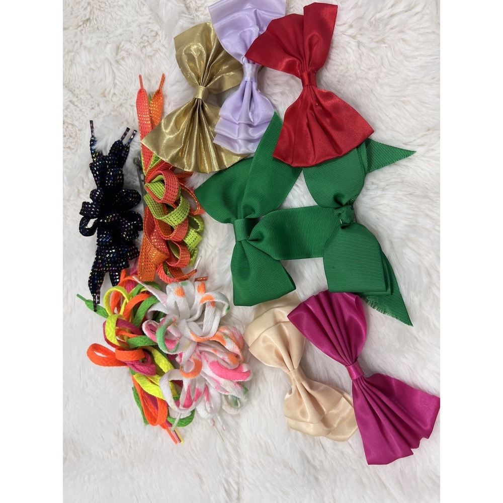 Vintage 1980s Shoelace Hair Bow Barrette Clip Updo Ponytail Neon Lot Bows